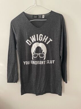 The Office DWIGHT Graphic V-Neck Tee in Dark Gray
